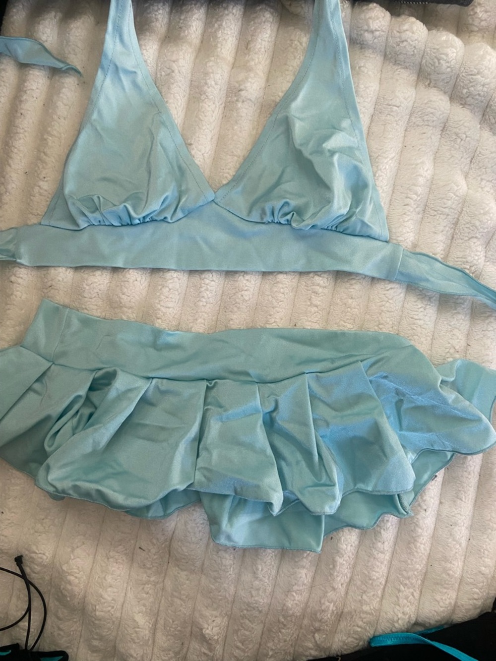 Light Blue Dancer Bikini Set with Ruffled Skirt